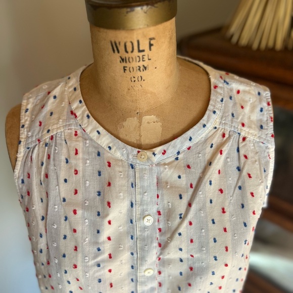 LOFT red, white and blue button down sleeveless Swiss dot top medium - Picture 3 of 8